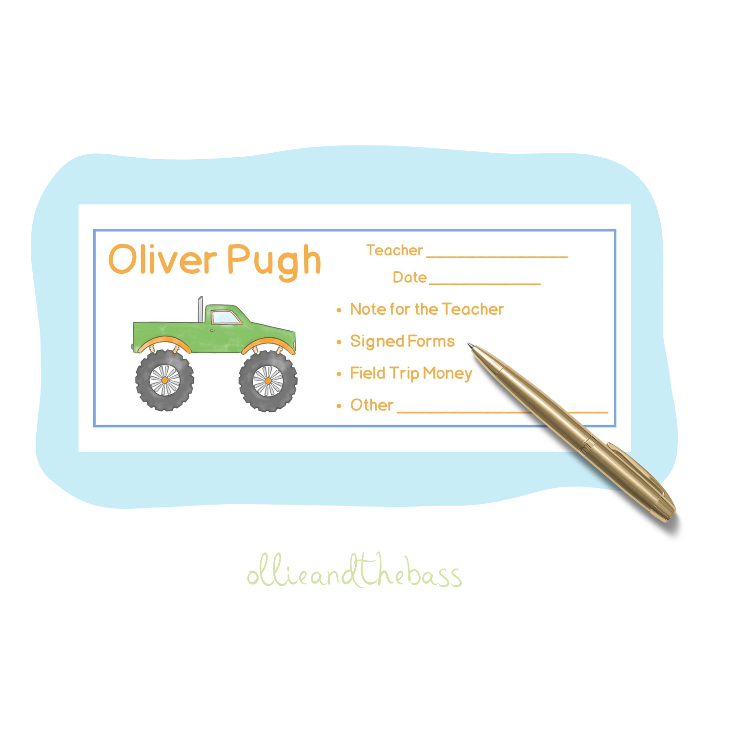 Green Monster Truck- School Envelopes