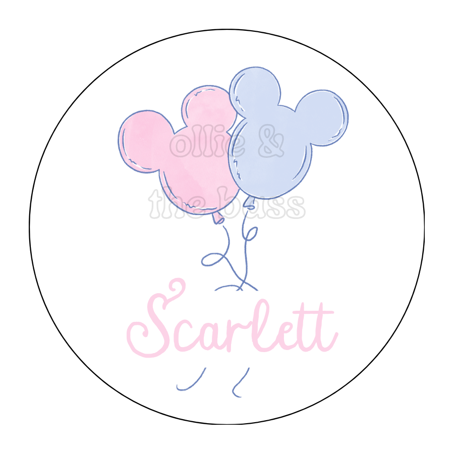 Bag Tag: Blue & Pink Mouse Balloons