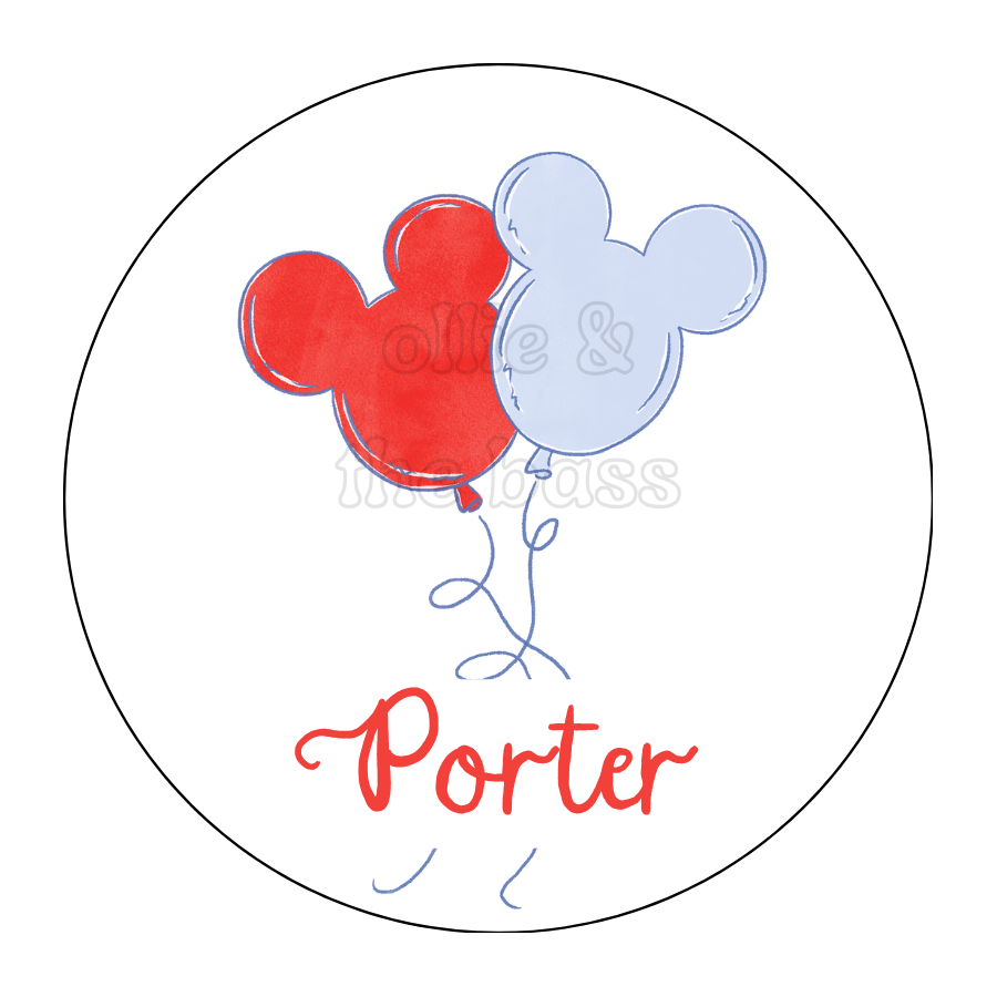 Bag Tag: Blue & Red Mouse Balloons