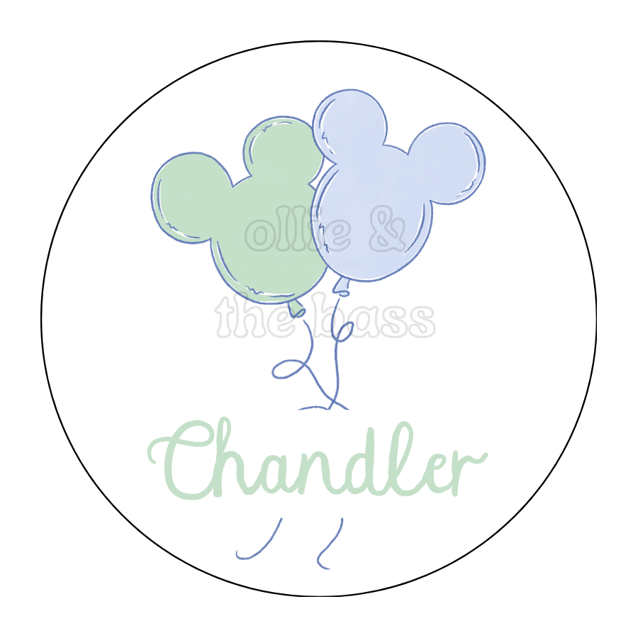 Bag Tag: Blue & Green Mouse Balloons