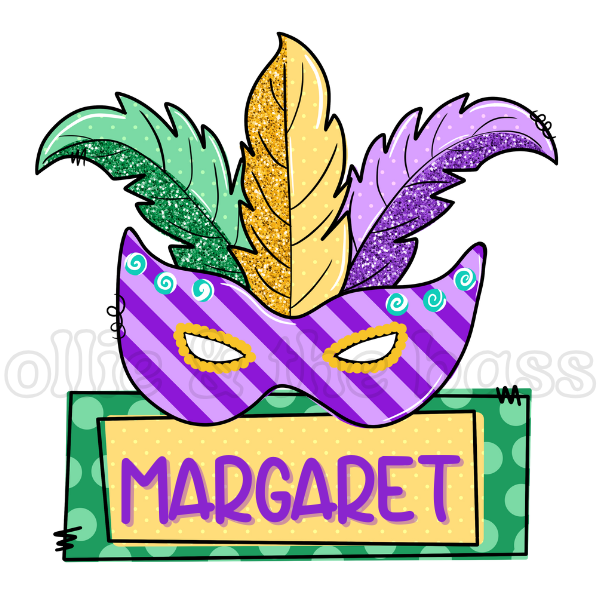 Mardi Gras Mask with Name Plate