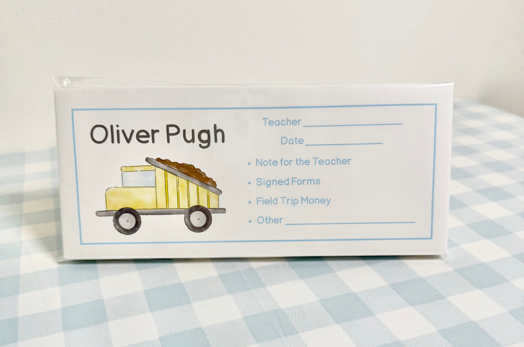 Construction Vehicles School Envelopes