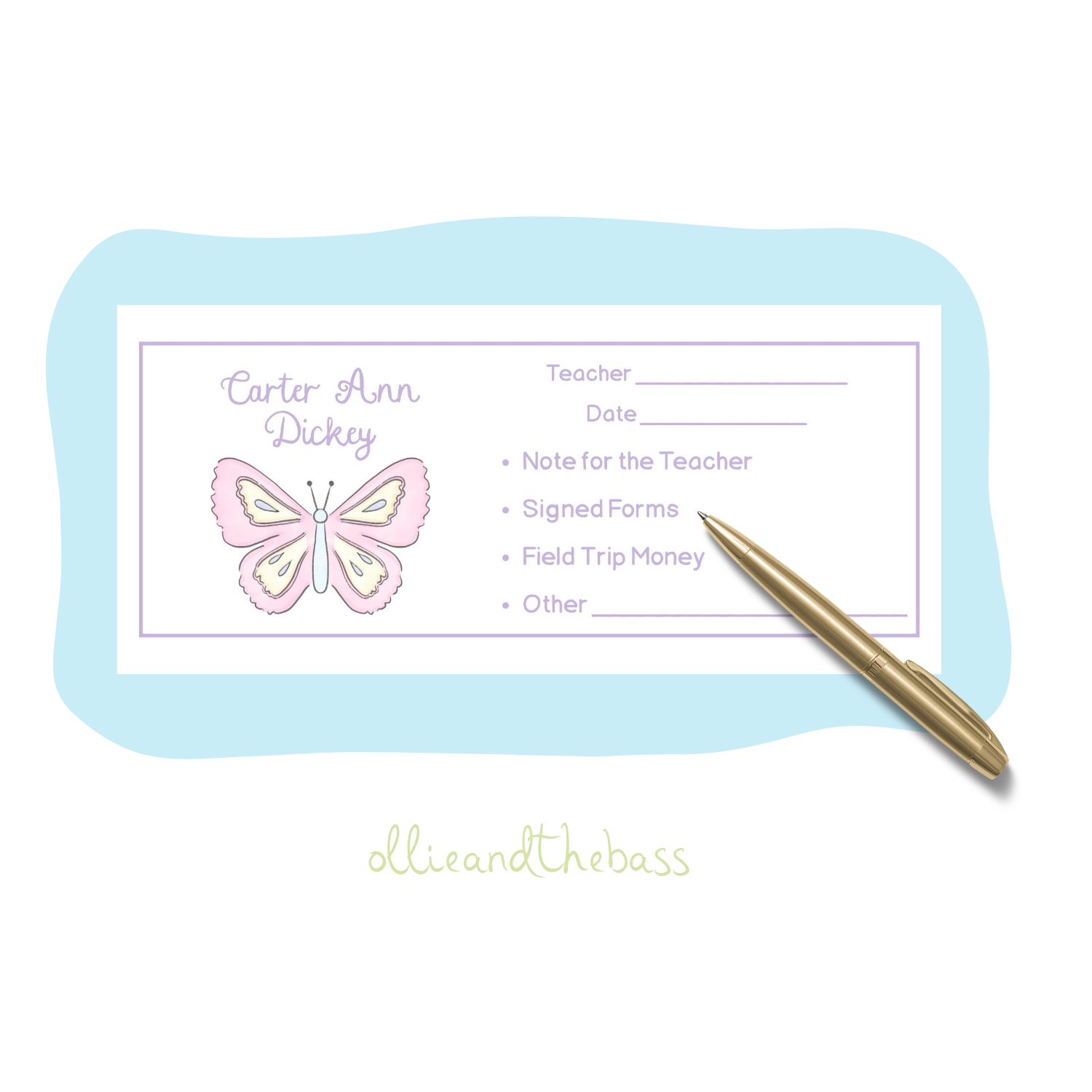 Pink Butterfly-  School Envelopes
